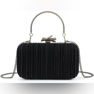 Chic Black Pleated Clutch with Gold Accents